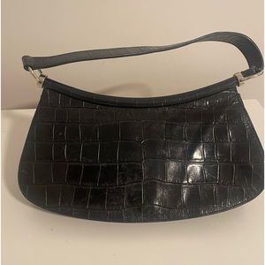 ESCADA vintage black leather croc embossed purse shoulder bag handbag